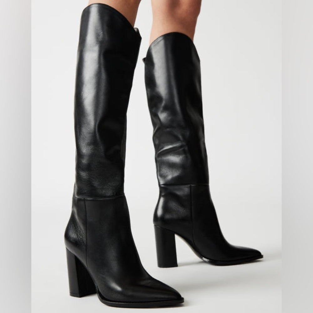 STEVE MADDEN Bixby Black Leather Knee High Boots NEW